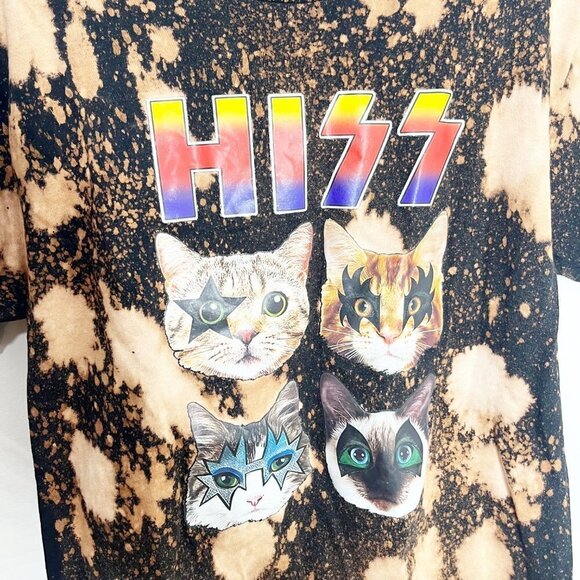 Handmade Bleach Tye Dye Cat Band Tee Size Large - Picture 2 of 4